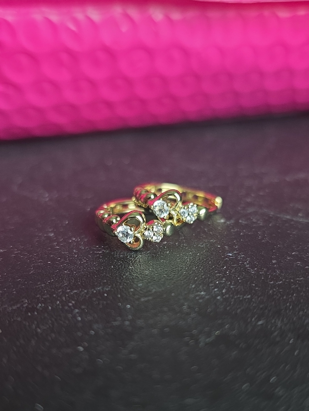 14k Gold Plated Heart Hoop Earrings with Clear Crystal Accents - Women Jewelry